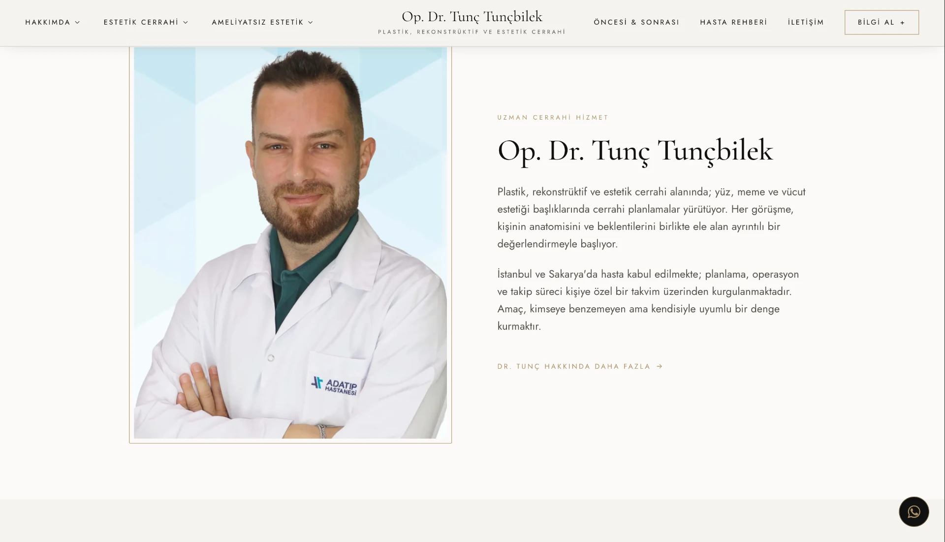 Estetik cerrahi kliniği web sitesi hakkımda bölümü tasarımı